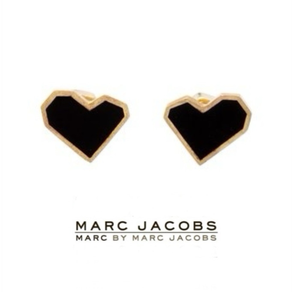 Marc by Marc Jacobs Black and Gold Heart Studs